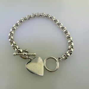 8" Vintage 925 Sterling Silver Toggle Bracelet with Engraveable Heart Pendant